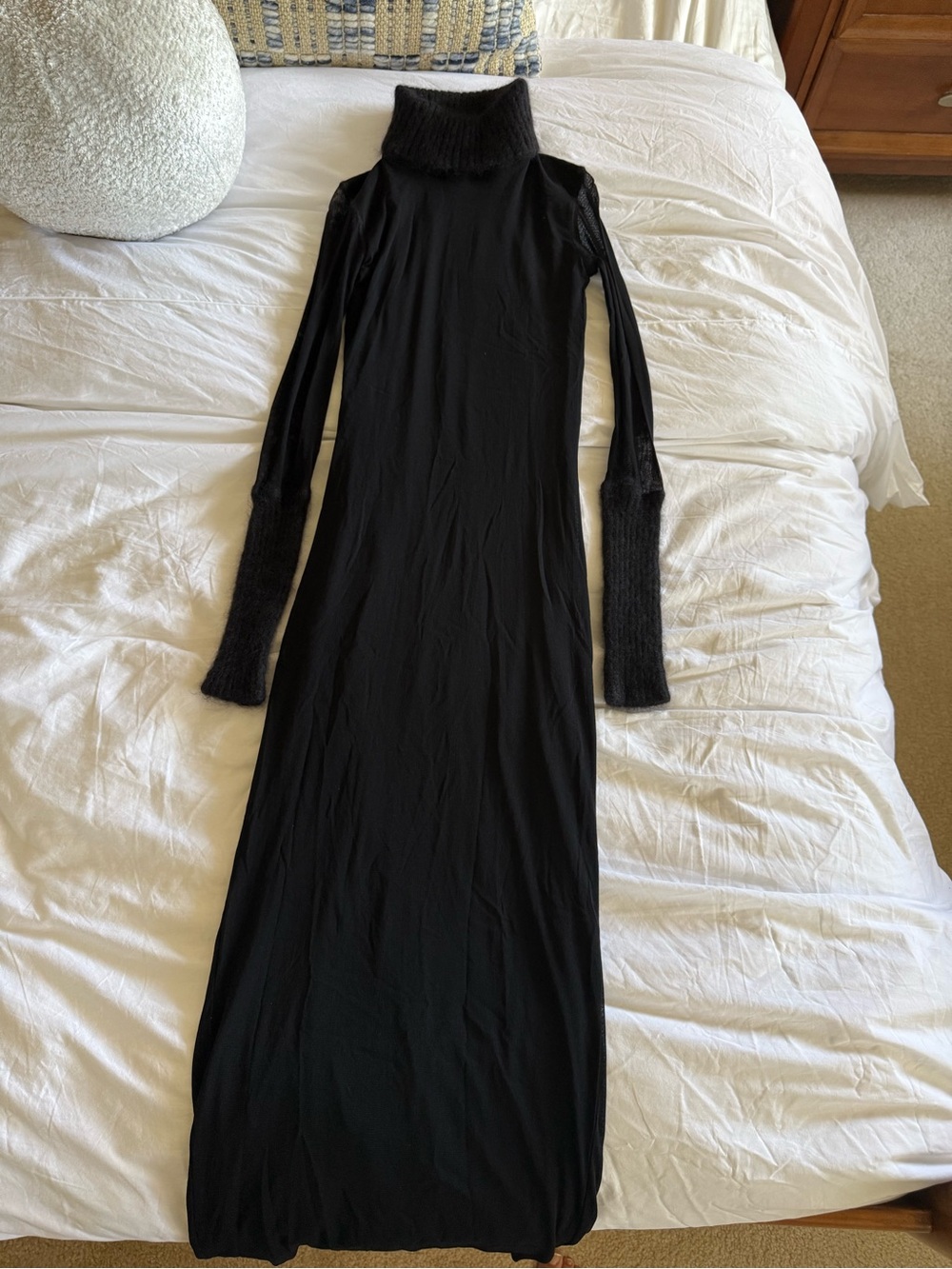 Fuzzi Italian Black Turtleneck Long-Sleeve Maxi Dress